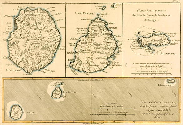 The Islands of Rodriguez, Isle de France and Bourbon, from 'Atlas de Toutes les Parties Connues du G from Charles Marie Rigobert Bonne