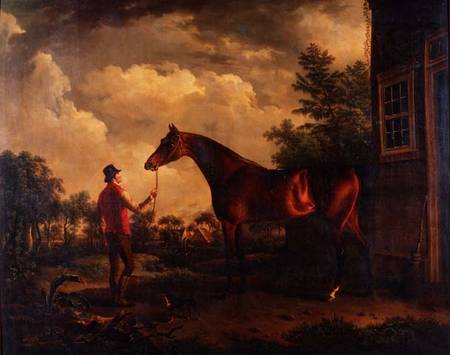 A hunter and groom outside a country house from Charles Towne