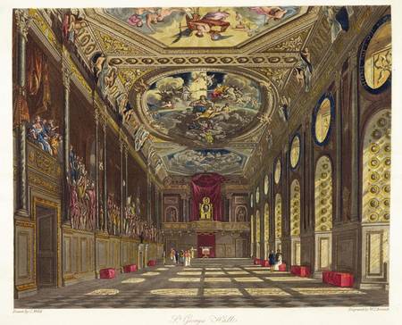 St. George's Hall, Windsor Castle, from 'Royal Residences', engraved by W. J. Bennett , pub. by Will from Charles Wild