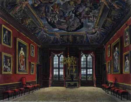 The King's Old State Bed Chamber, Windsor Castle, from 'Royal Residences', engraved by Thomas Suther from Charles Wild