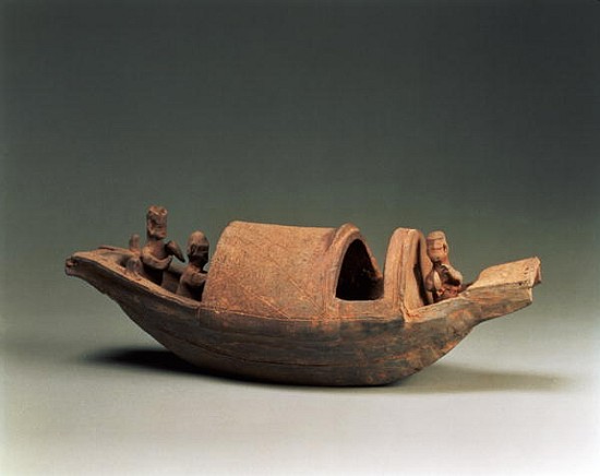 Boat and crew, tomb artefact, Eastern Han Dynasty, 25-220 AD (earthenware) from Chinese School