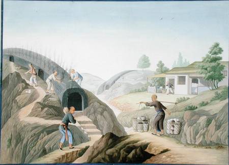 Manufacture of Porcelain: Firing the Dragon Kiln (w/c and gouache on paper) from Chinese School