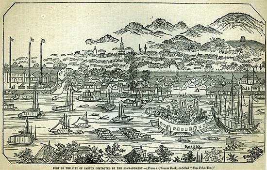 Port of the City of Canton, destroyed the bombardment, Chinese illustration printed in ''The Illustr from Chinese School