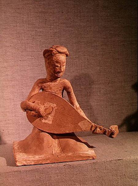 Seated musician playing a lute, from the Tomb of General Chang Sheng, Anyang, Honan, Sui Dynasty from Chinese School
