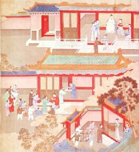 Emperor Hsuan Tsung (712-756 AD) at home, from a history of Chinese emperors