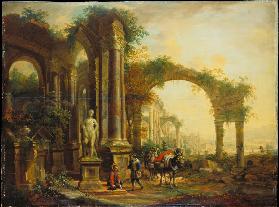 Landscape with Ancient Ruins and Two Pack Mules