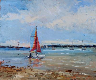 Catamaran, Brittany (oil on panel) 