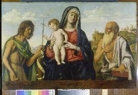 Maria with the child between Johannes the Täufer and Hieronymus.