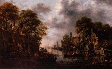 River Scene with Boats and Figures from Claes Molenaer