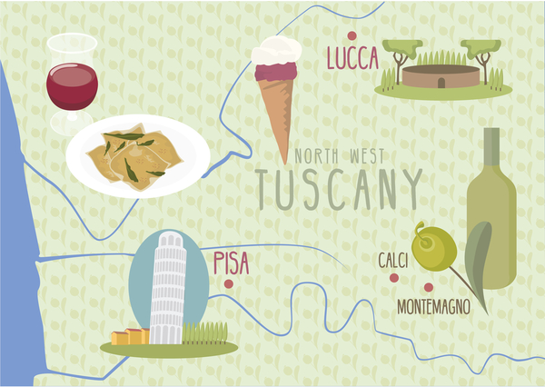 Map of Lucca and Pisa, Tuscany, Italy from Claire Huntley
