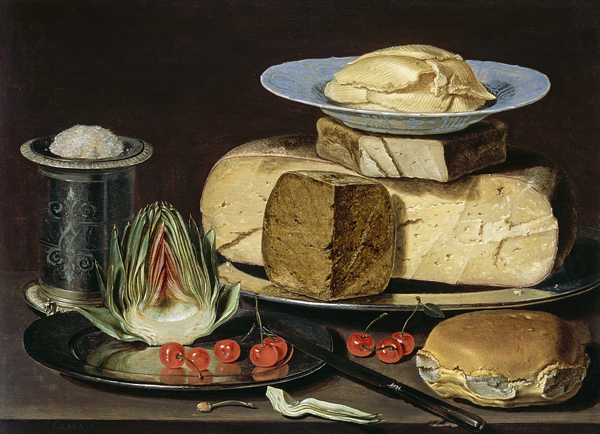 Still Life with Cheeses, Artichoke, and Cherries from Clara Peeters