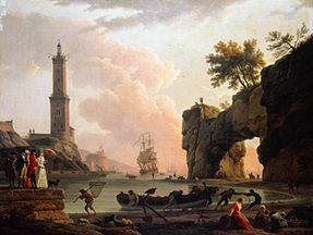 A Mediterranean port at evening. On the mole of the artists with son, daughter, daughter-in-law and from Claude Joseph Vernet