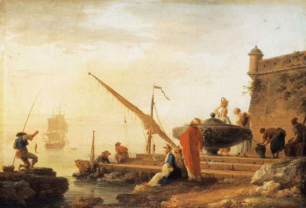 Middle Eastern seaport at sunrise from Claude Joseph Vernet