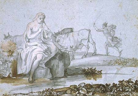 Apollo and Mercury (brown & grey ink and wash on paper) from Claude Lorrain