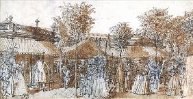 The Palais Royal Garden Walk in 1787 (pen & brown ink on paper)