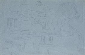 Water-lilies, c.1918 (black crayon on blue-crayon paper)
