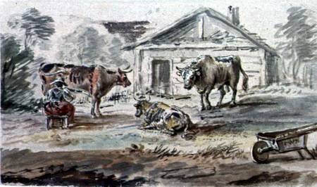 Cattle standing before a Cottage from Copplestone Warre Bamfylde