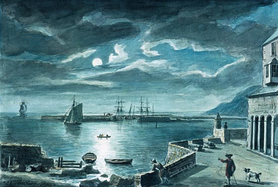The Harbour and the Cobb, Lyme Regis, Dorset, by Moonlight from Copplestone Warre Bamfylde