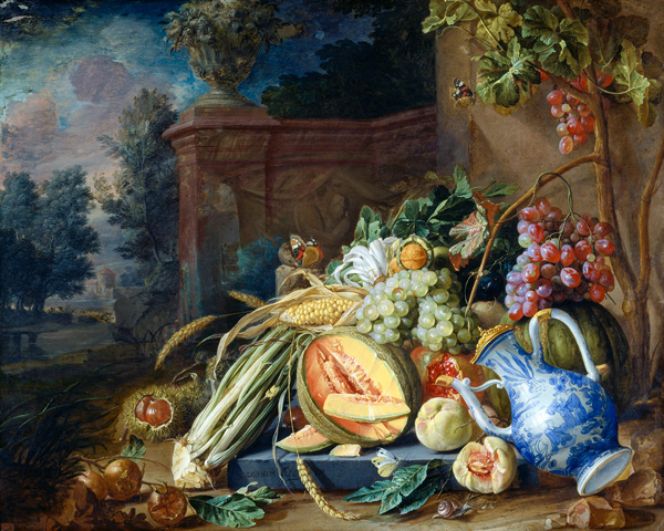 Still Life with Vegetables and Fruit before a Garden Balustrade from Cornelis de Heem