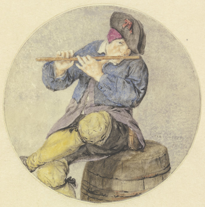 Flötenspieler auf einem Fass sitzend from Cornelis Dusart