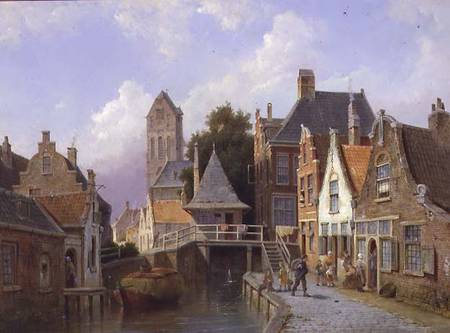 Canal Scene in Holland from Cornelius Christian Dommelshuizen