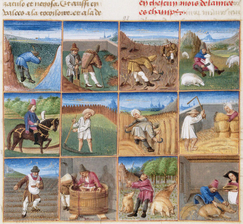 Ruralia commoda. Agricultural calendar from a manuscript of Pietro de' Crescenzi from Czech School