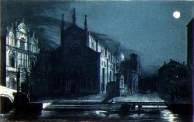 Nocturnal Scene of the Church of SS. Giovanni and Paolo, Venice, engraved by Brizeghel (litho)