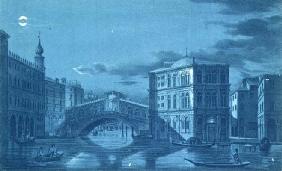 Nocturnal Scene of the Ponte di Rialto, Venice, engraved by Brizeghel (litho)