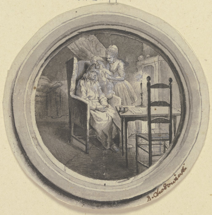 Ein alter Mann im Schlafrock sitzt zusammengesunken im Lehnstuhl from Daniel Chodowiecki