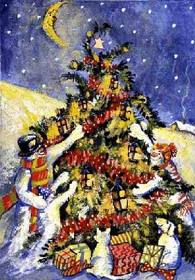 Snowmen Decorating the Christmas Tree, 1999 (gouache on paper) 