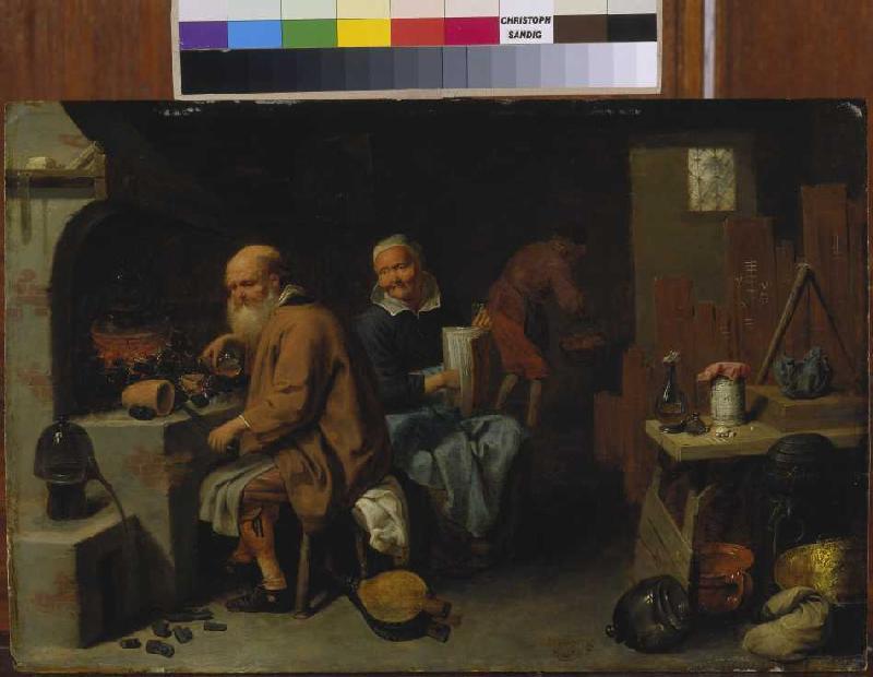 Alchimist with his wife in the workshop. from David Ryckaert III