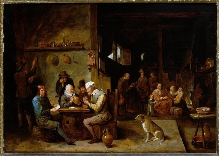 A Farmhouse Interior with Peasants at a Table Playing Cards from David Teniers