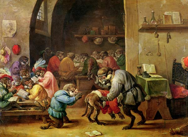 The Monkeys at School (oil on copper) from David the Younger Teniers