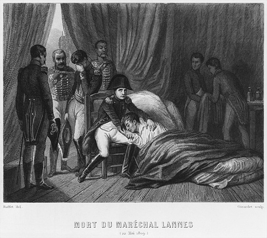 Last moments of Marshal Lannes, Duke of Montebello, at the battle of Essling on 22nd May 1809; engra from Denis-Auguste-Marie Raffet