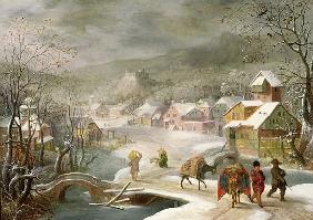 A Winter Landscape with Travellers on a Path