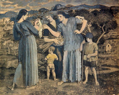 Mothers and Children in Landscape, 1914 (charcoal & oil on paper adhered to canvas) from Derwent Lees