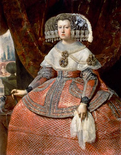 Queen Maria Anna of Spain in a red dress from Diego Rodriguez de Silva y Velázquez