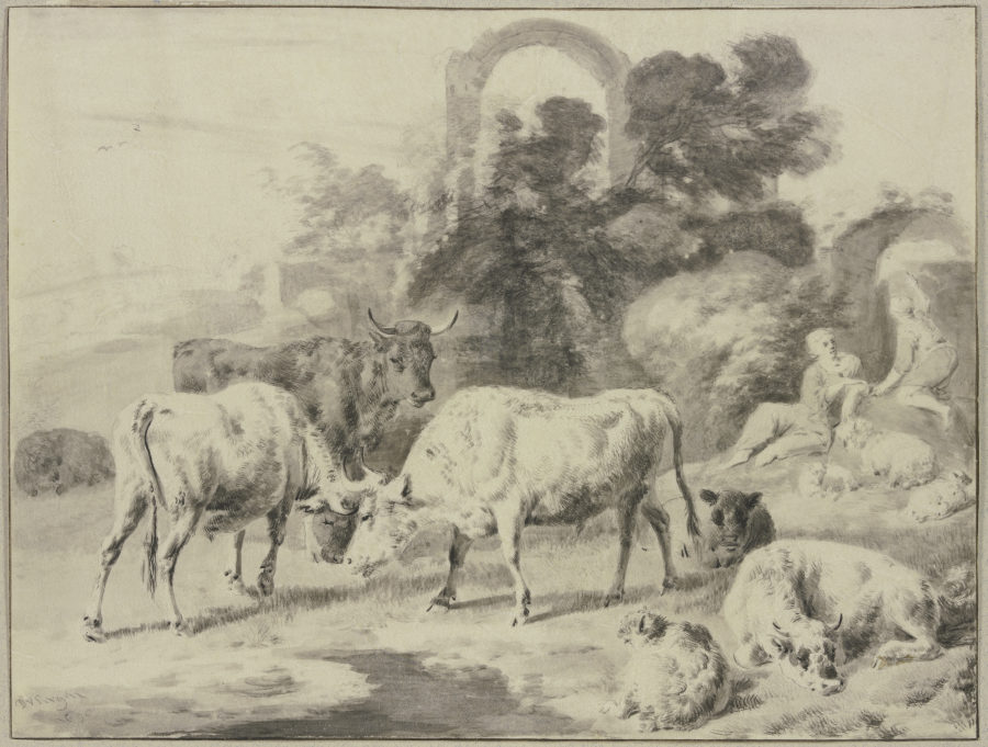 Cow herd with shepherds from Dirck van Bergen