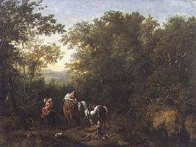 A Hawking Party in a Wooded Landscape