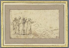 Maria mit vier heiligen Frauen in einer Landschaft