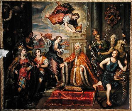 Doge Giovanni Bembo kneeling before the personification of the City of Venice from Domenico Tintoretto