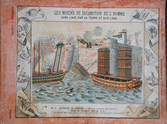 Cover of school exercise book illustrating the siege of Syracuse by the Romans under the consul Marc from E. Letellier