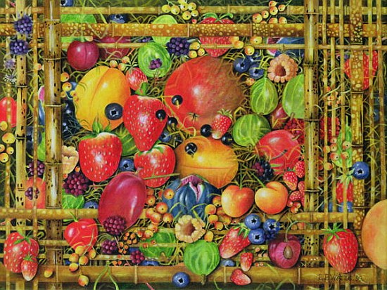 Fruit in Bamboo Box, 1999 (acrylic on canvas)  from E.B.  Watts