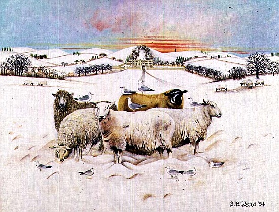 Sheep in front of Lyme Park from E.B.  Watts
