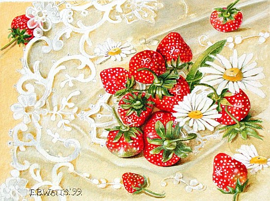 Strawberries on Lace, 1999 (acrylic on paper)  from E.B.  Watts