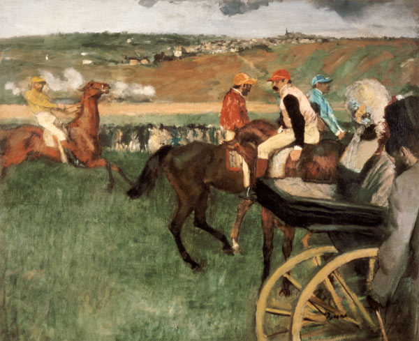 The Race Course - Amateur Jockeys near a Carriage from Edgar Degas