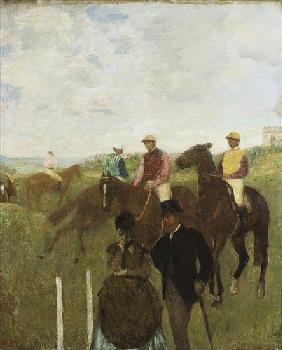 Jockeys at the Racecourse (oil on paper laid down on board)