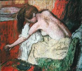 Woman drying herself