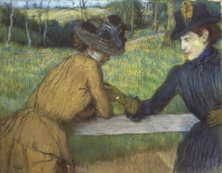 Two women leaning on a gate from Edgar Degas