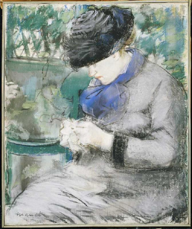 Mädchen, im Garten sitzend oder: Das Stricken from Edouard Manet